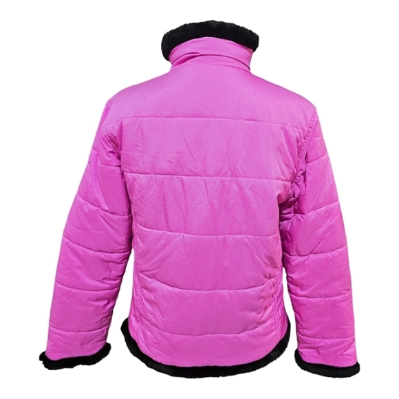 Spyder Pink Full Zip Front Puffer Jacket Black Faux Fur Trim Size 4 Outdoor Snow - Picture 3 of 12